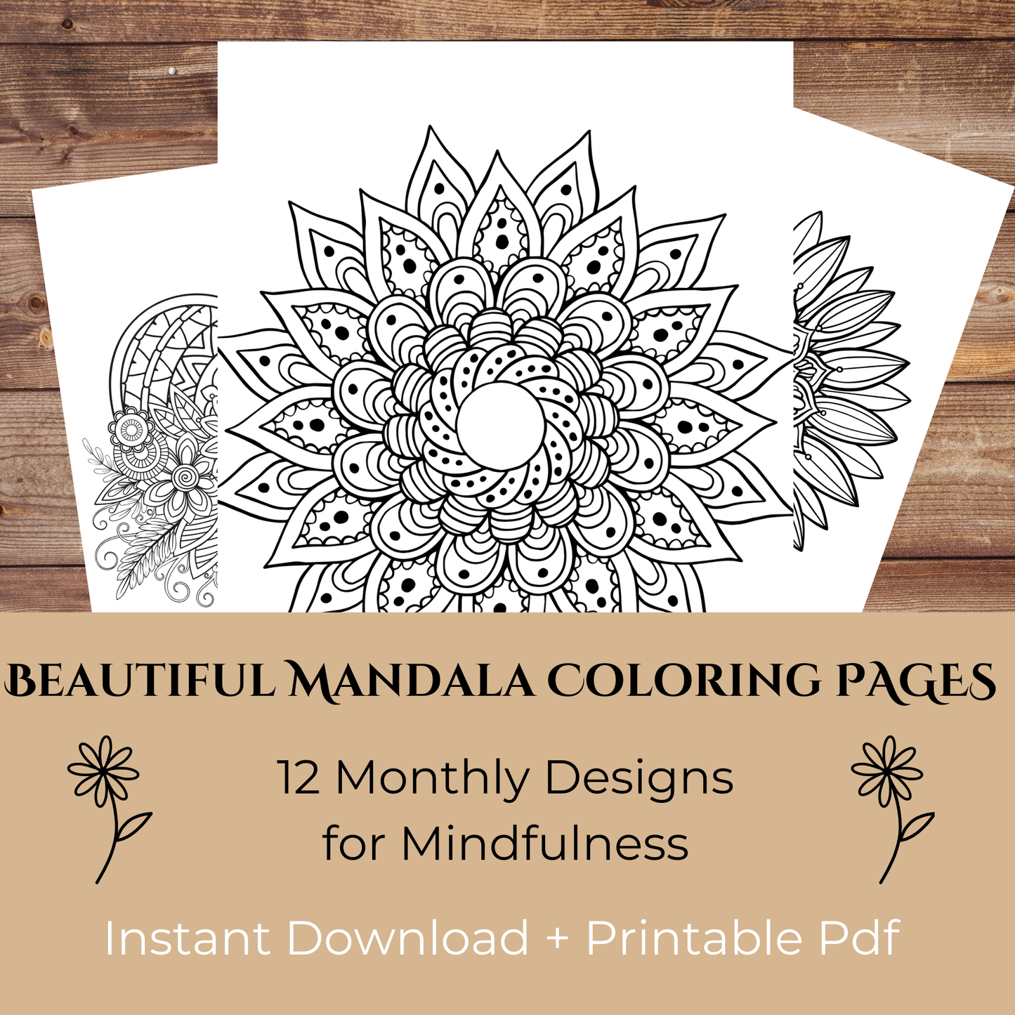 12 Monthly Mandala Coloring Pages – Seasonal & Holiday-Themed Printable Adult Coloring Book (Instant Download)