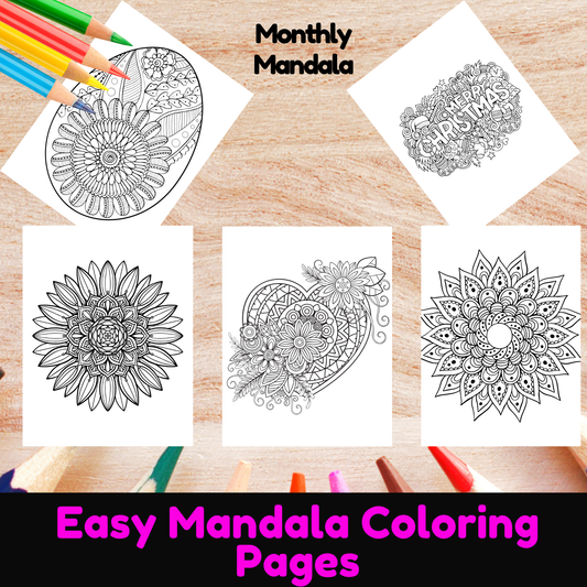 12 Monthly Mandala Coloring Pages – Seasonal & Holiday-Themed Printable Adult Coloring Book (Instant Download)