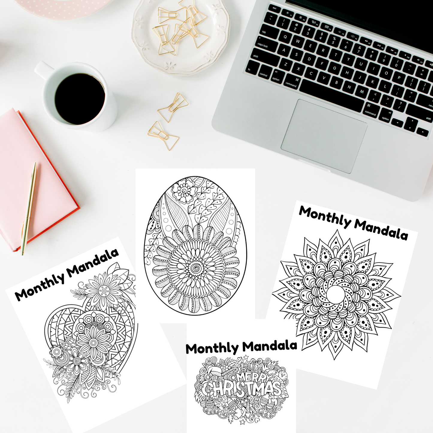 12 Monthly Mandala Coloring Pages – Seasonal & Holiday-Themed Printable Adult Coloring Book (Instant Download)
