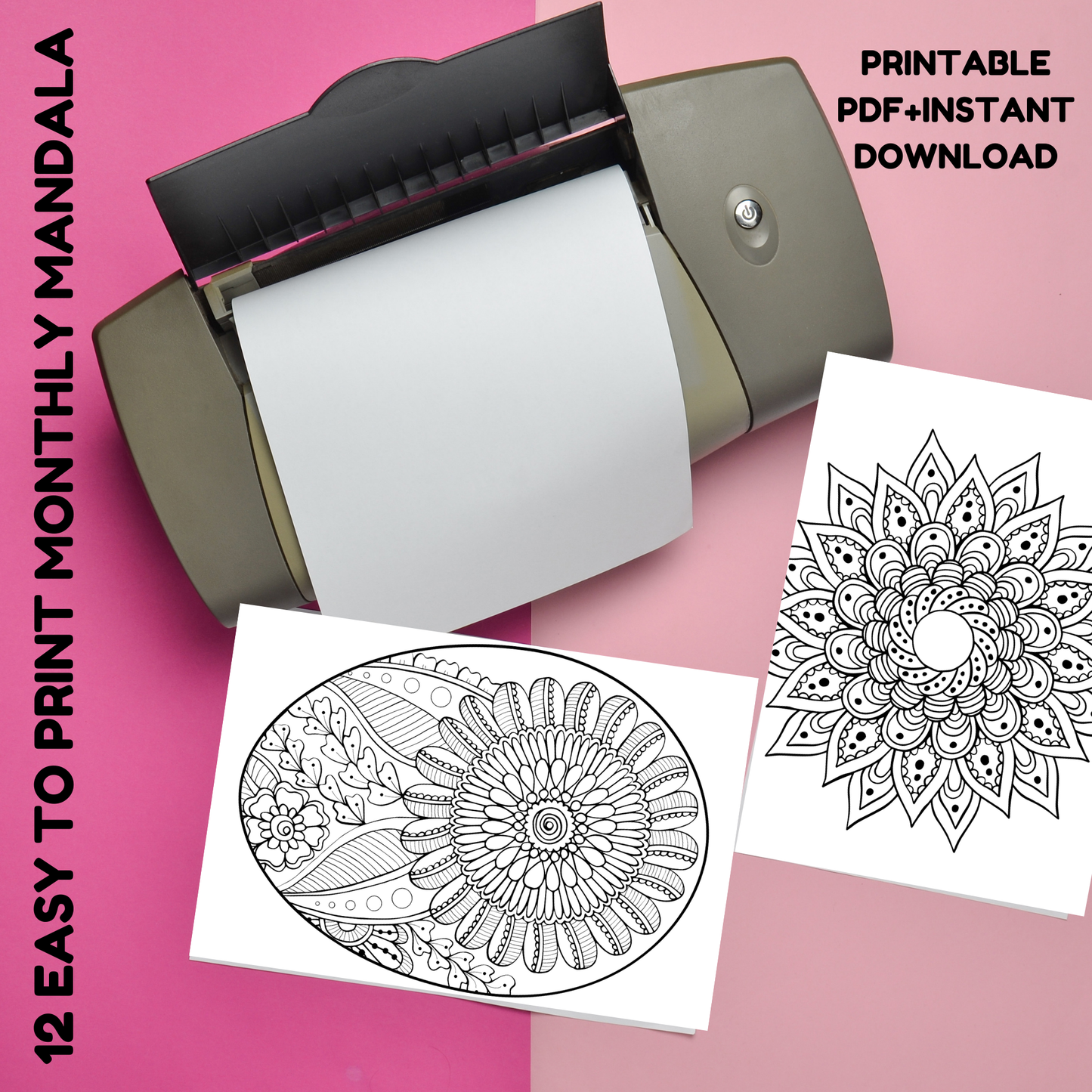 12 Monthly Mandala Coloring Pages – Seasonal & Holiday-Themed Printable Adult Coloring Book (Instant Download)