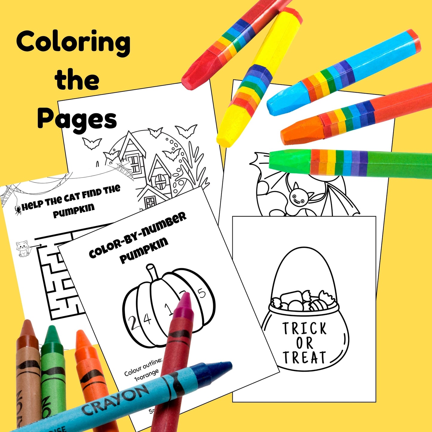 12 Halloween Coloring Pages For Kids, Printable Coloring Pages, Halloween Party Favors, Kids Halloween Activity, Kids Halloween Activity