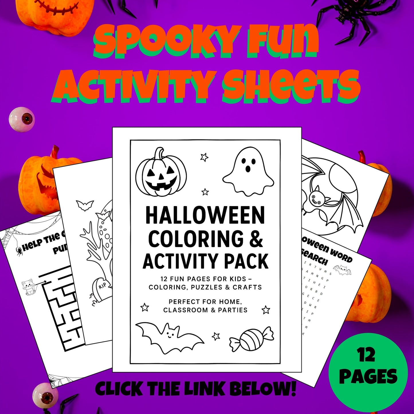 12 Halloween Coloring Pages For Kids, Printable Coloring Pages, Halloween Party Favors, Kids Halloween Activity, Kids Halloween Activity